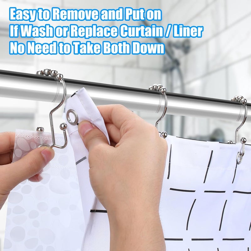 LifHap Shower Curtain Rings,Shower Curtain Hooks,Rust Proof Secure Lock Ring Clips for Hanging Bathroom Curtain (Silver E-Hooks) - Image 4